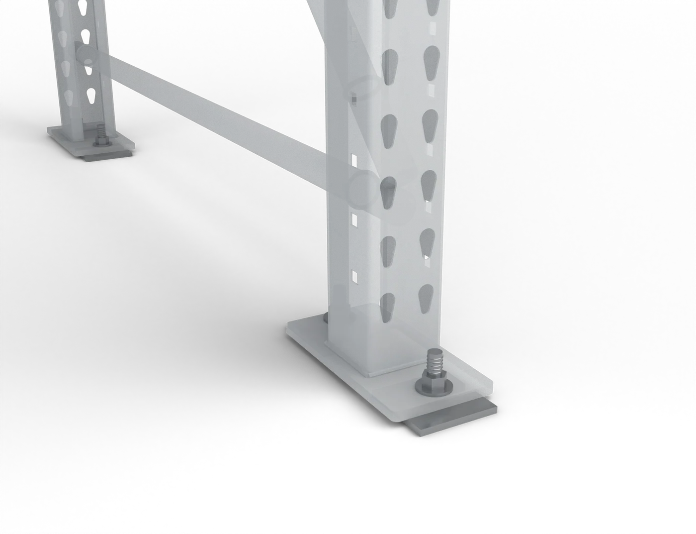 Plate bolted to the concrete, shims for floor slope.