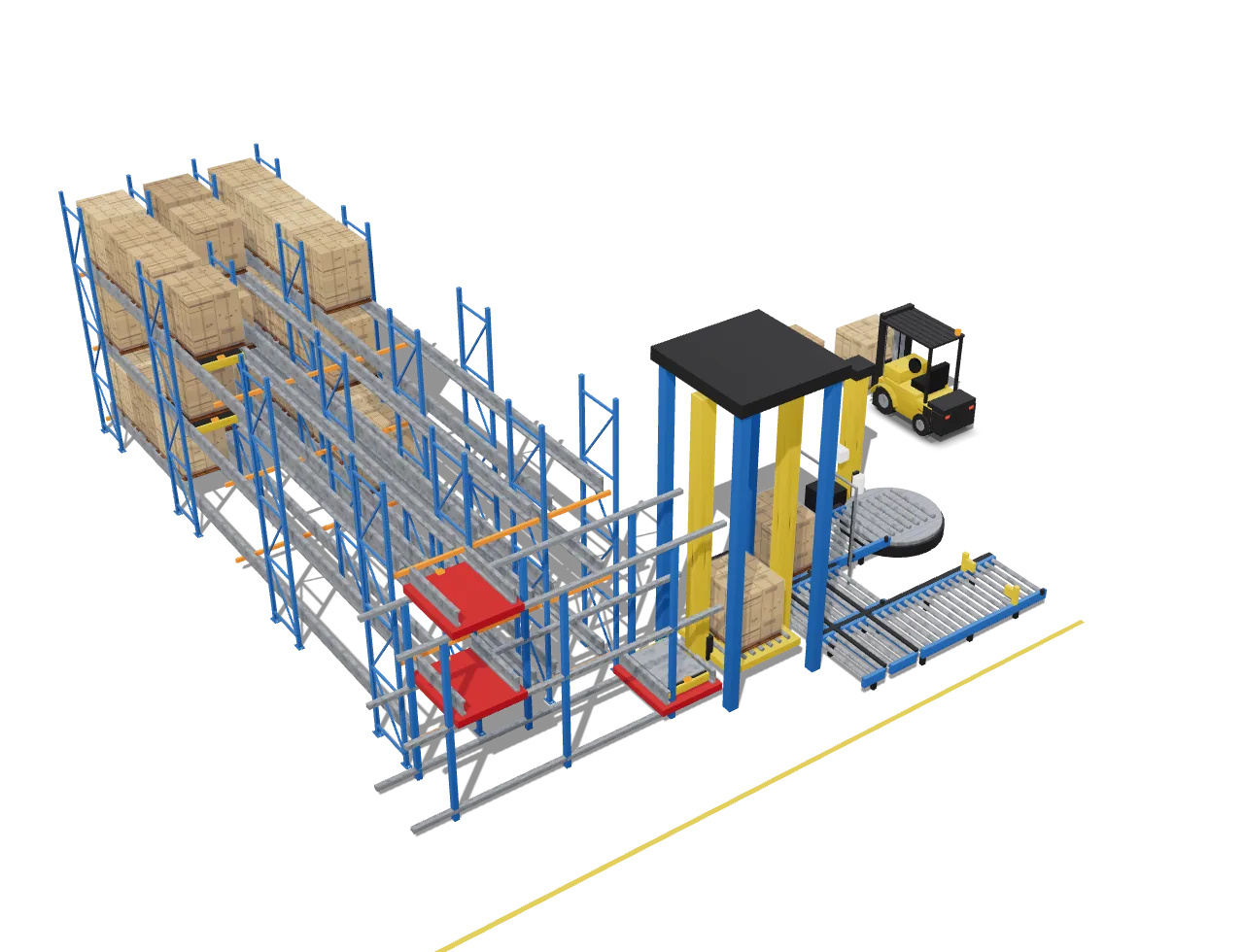 Tall pallet racking aisle