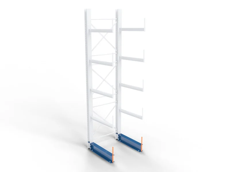 Cantilever Racking: Bases. Extends under the arms, stops tipping, serves as the bottom level.