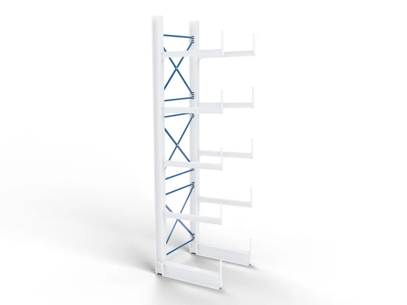 Cantilever Racking: Bracing. Horizontal and X-braces, bolted to welded clips.