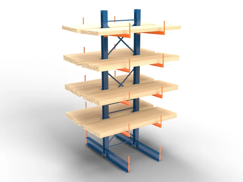 Cantilever Racking: Double-sided. Arms both ways off one column line.