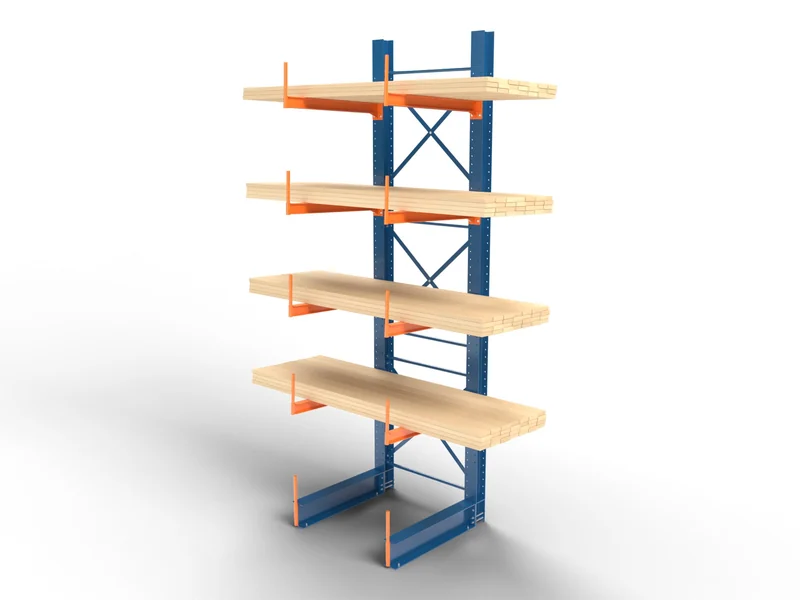 Cantilever Racking: Single-sided run, loaded. Along a wall, with long loads.