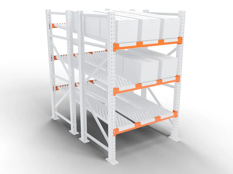 Carton Flow Racking: Load beams. Back beam higher to set the slope.
