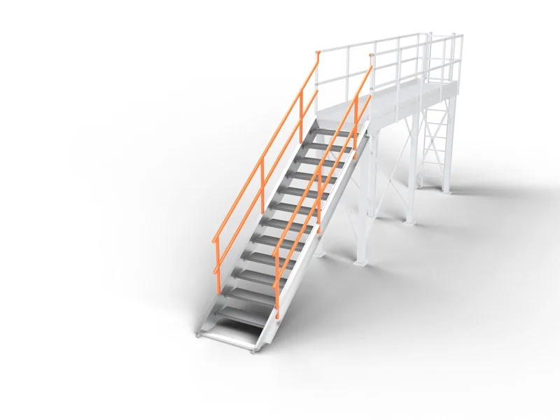 Catwalk Systems: Stairs. Grating treads, pipe handrails.