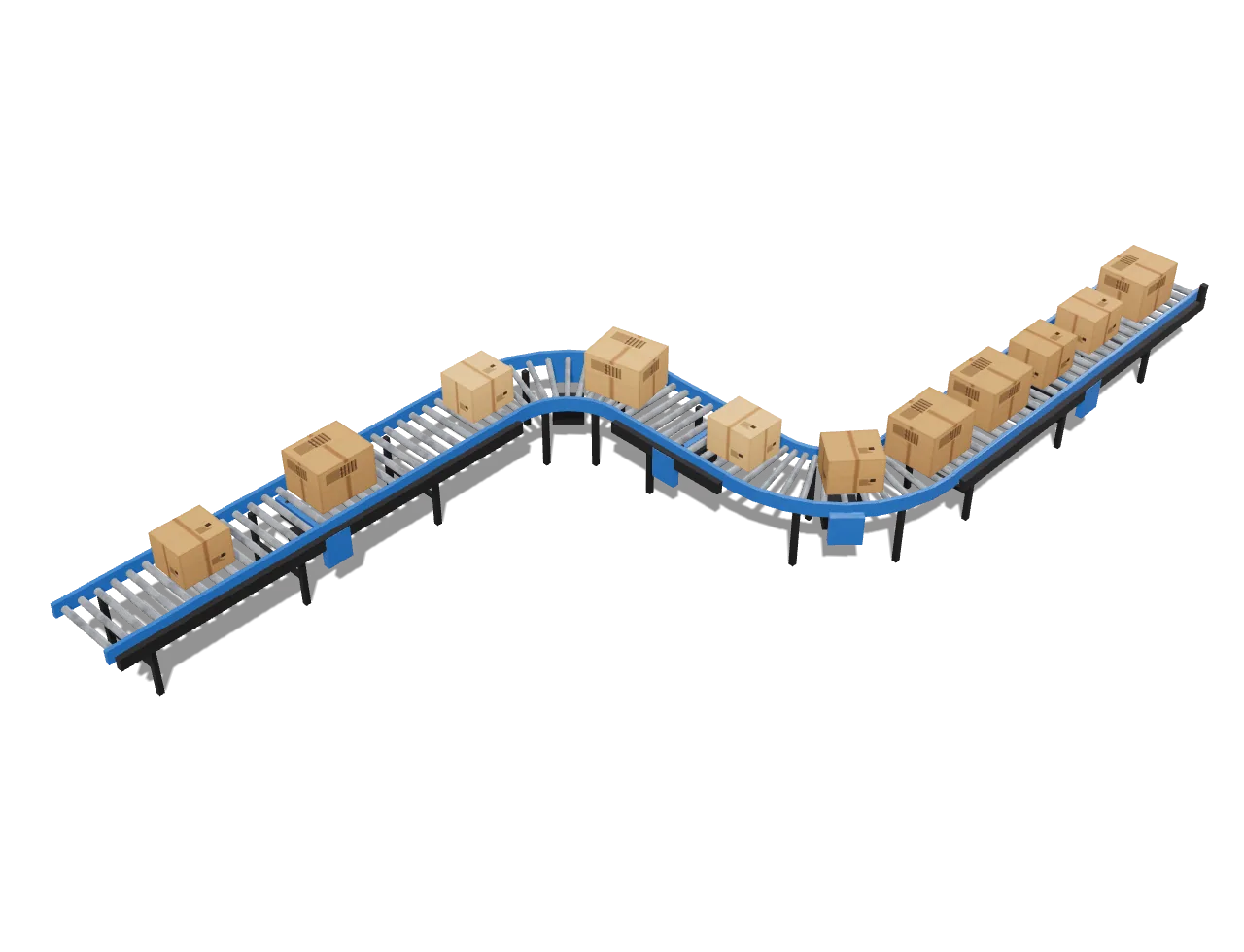 Powered roller conveyor moving cartons