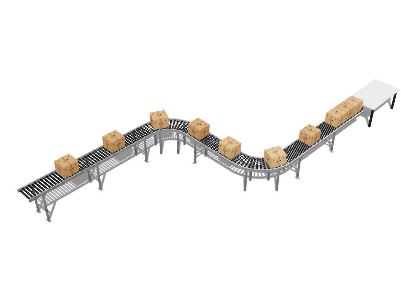 Skate wheel conveyor sections at a shipping dock