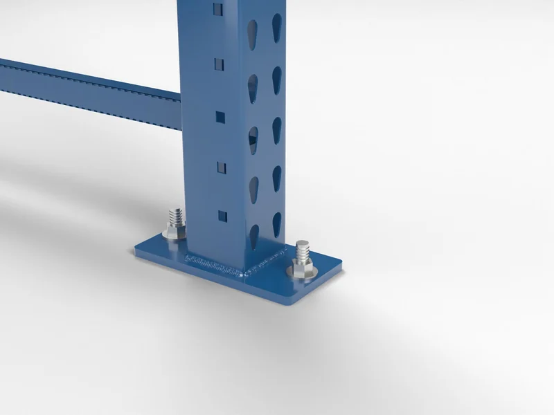 Double-Deep Racking: Anchors. Wedge anchors bolt each base plate to the slab.