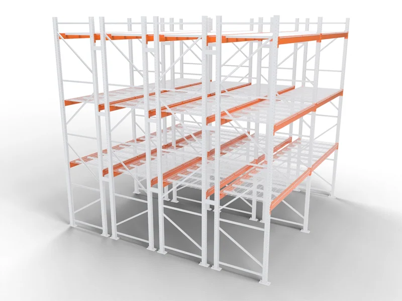 Double-Deep Racking: Cross beams. Step beams lock into the uprights.