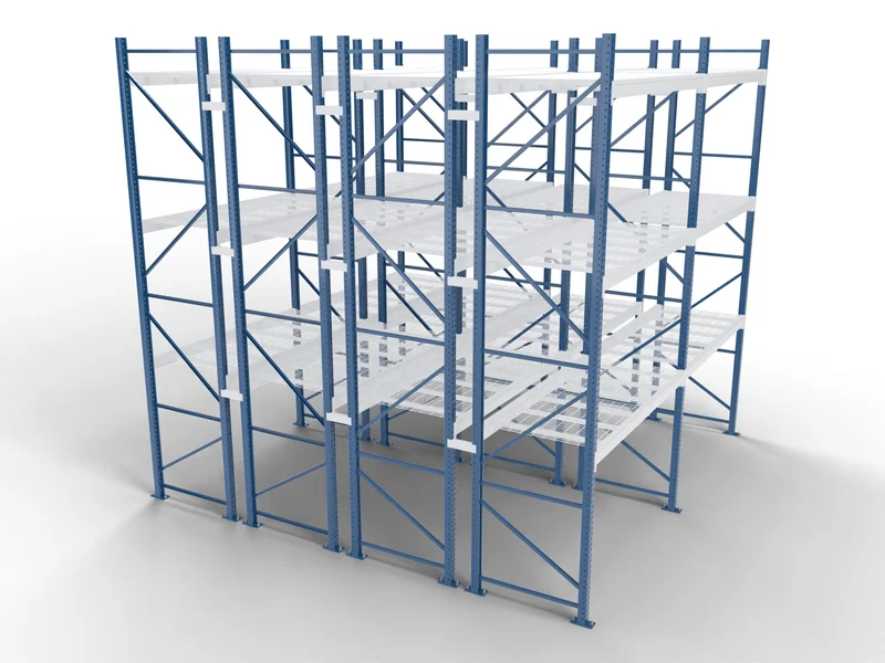 Double-Deep Racking: Upright frames. Same teardrop frames as selective.