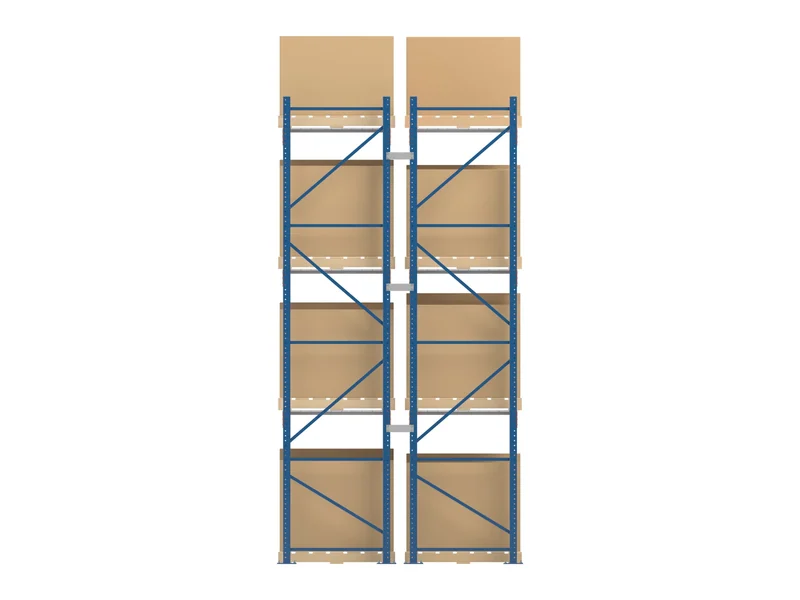 Double-Deep Racking: Side view. Two rows joined by row spacers.