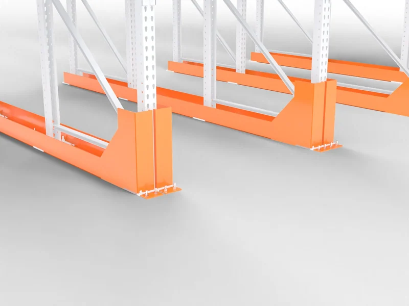 Drive-Through Racking: Floor entry guides. Keep forklift wheels off the frames.