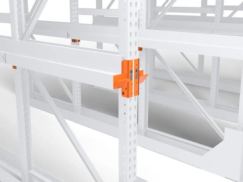 Drive-Through Racking: Rail arms. Brackets that carry one rail per level.