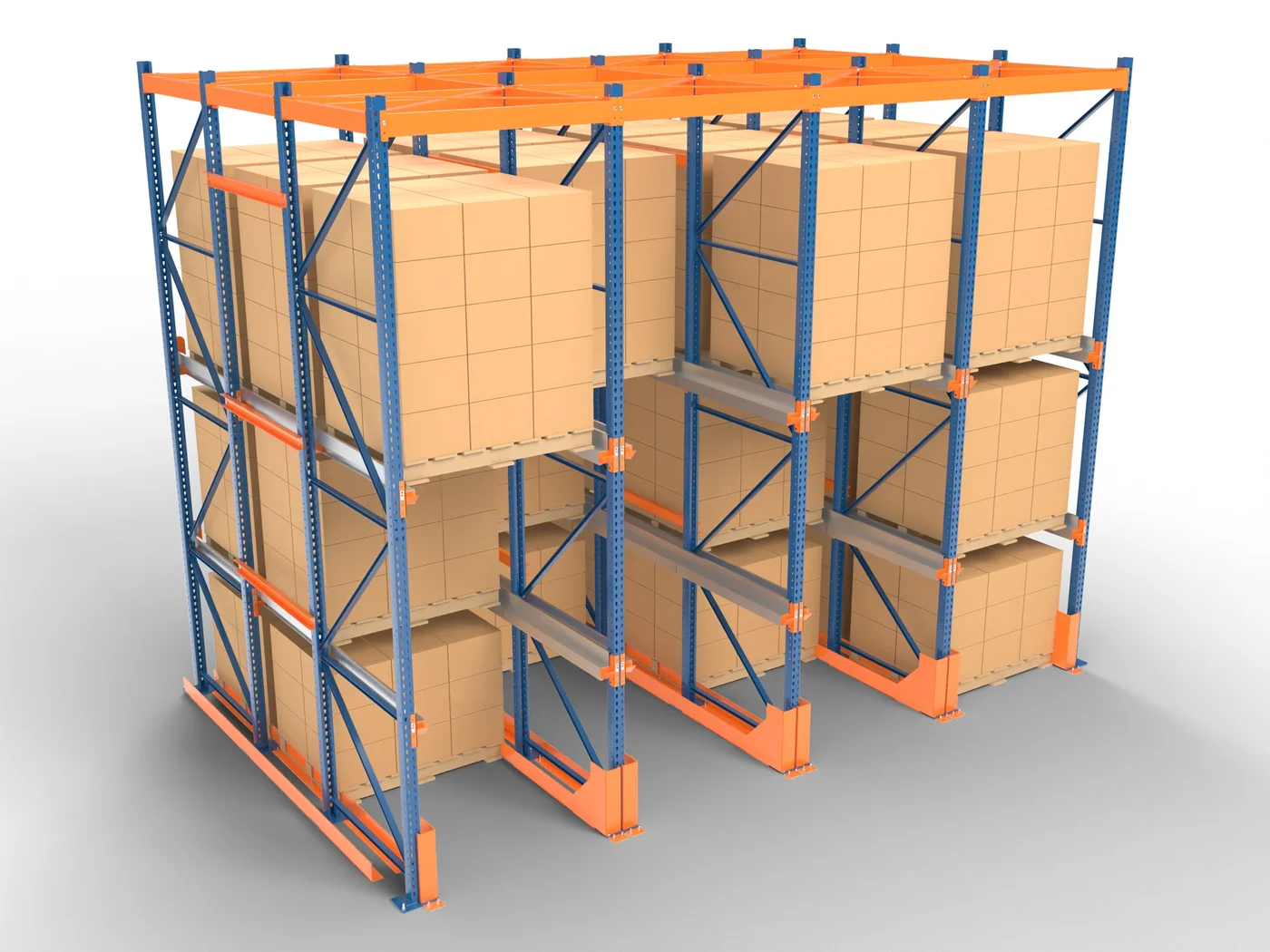 A loaded drive-in rack.