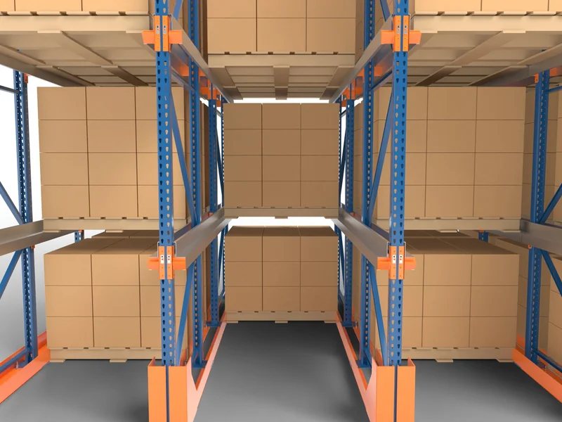 Drive-Through Racking: Looking through a lane. Open at the far end.