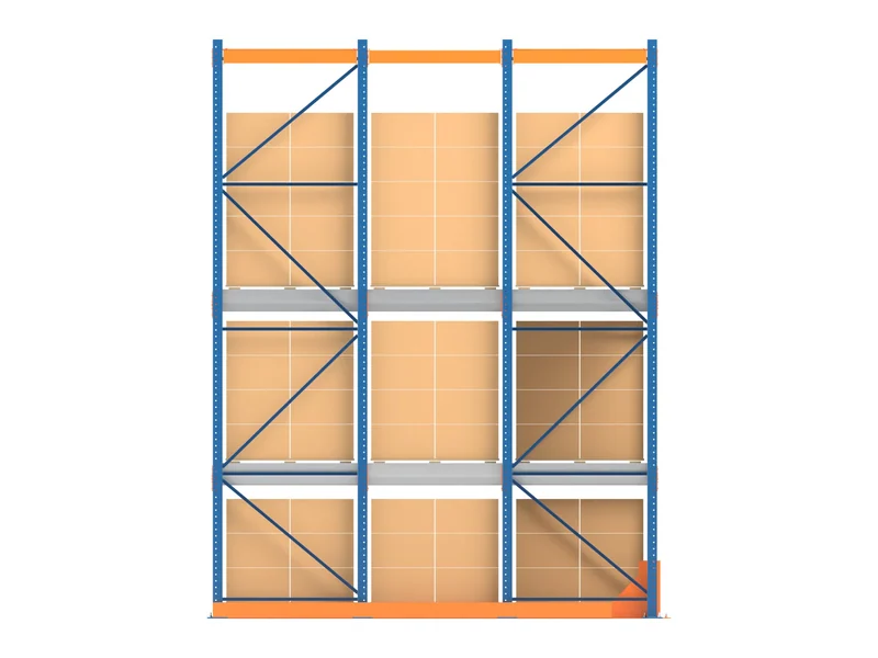 Drive-Through Racking: Side view. Pallets several deep.