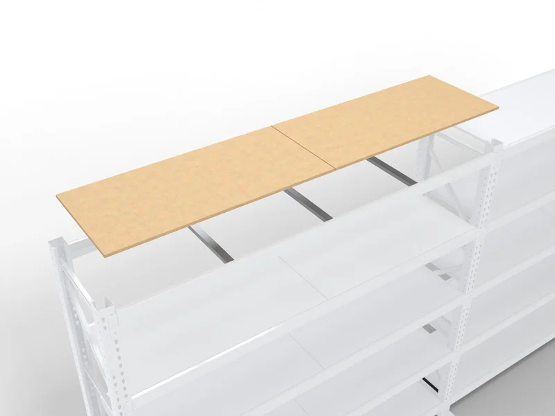 Long-Span Shelving: Tie supports. Galvanized, front to back under the deck.