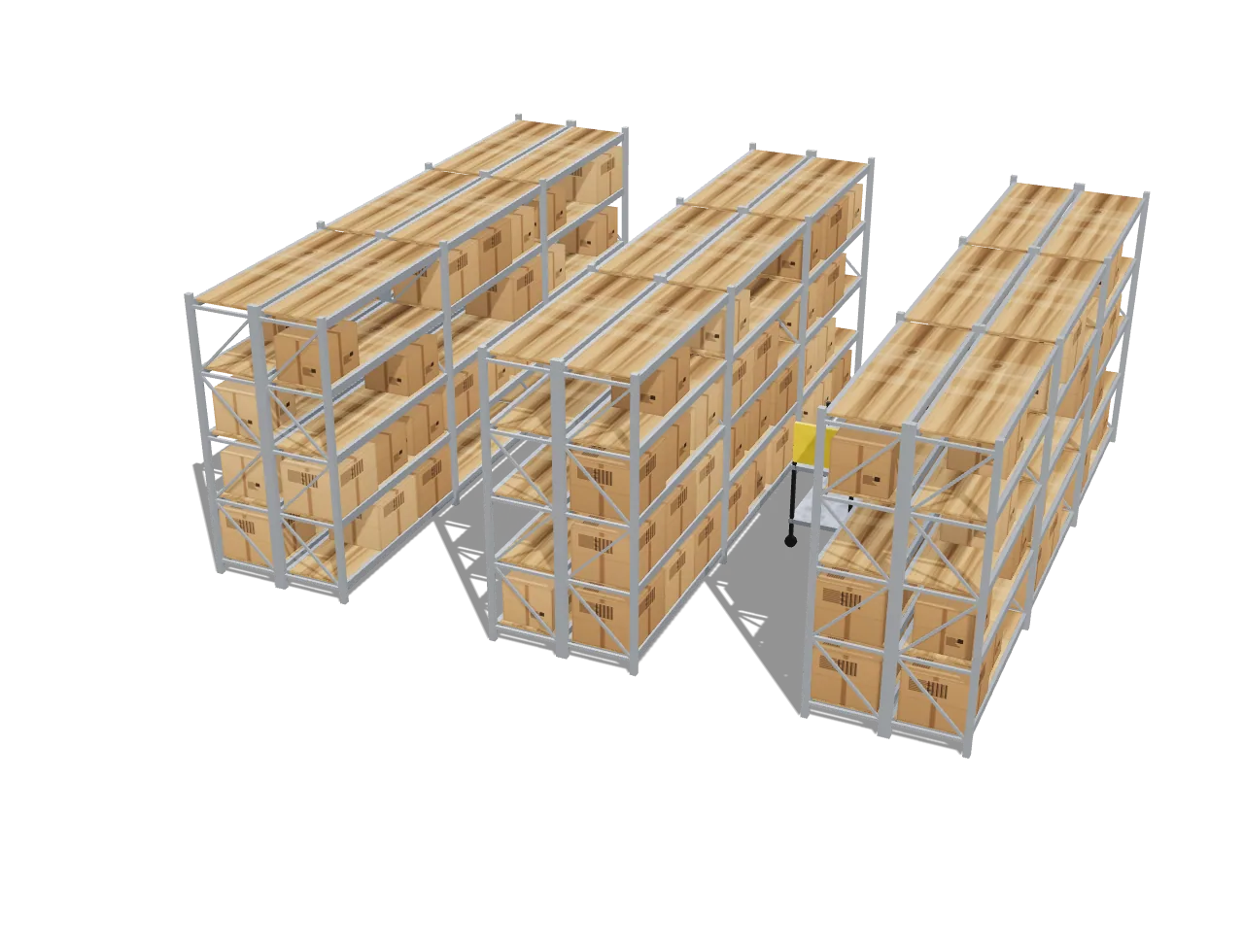 Long-span shelving stocked with boxes