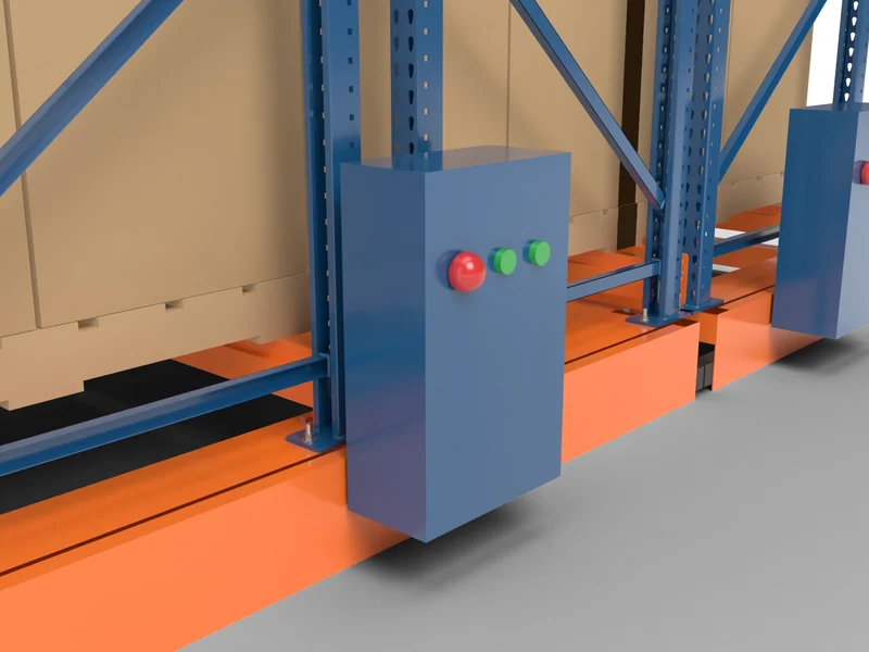 Mobile Racking: Control cabinet. Aisle buttons and e-stop.