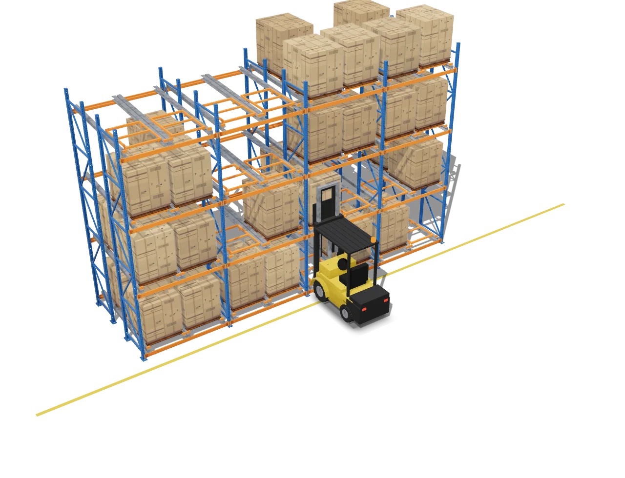A 2-deep push-back lane with its cart and rails