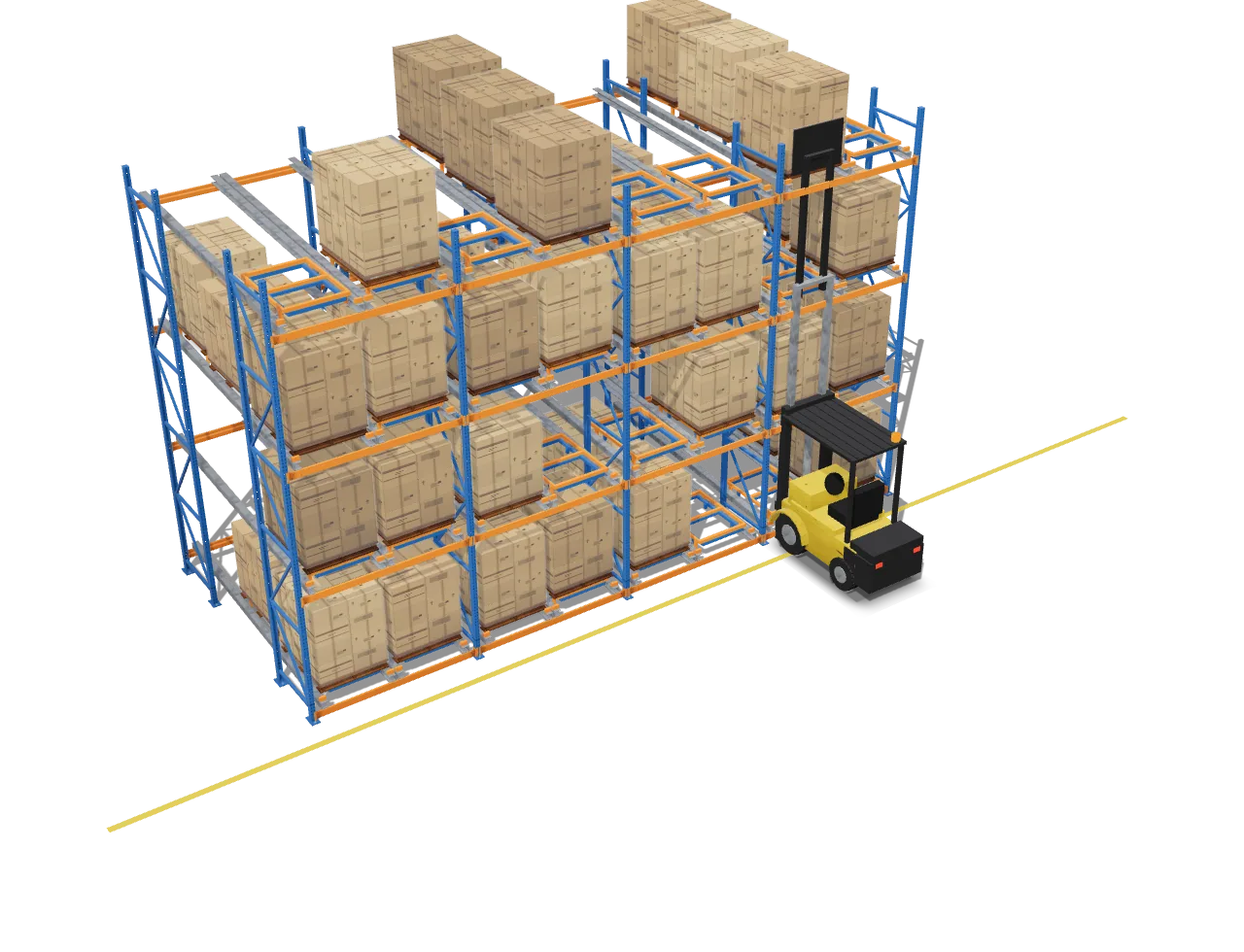 A 3-deep push-back bay with two nested carts