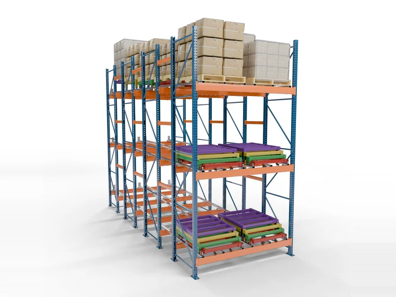 Push-Back Racking: 5 Deep. Four nested carts.