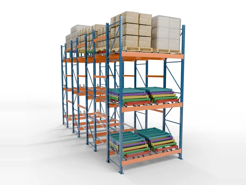 Push-Back Racking: 6 Deep. Five nested carts.