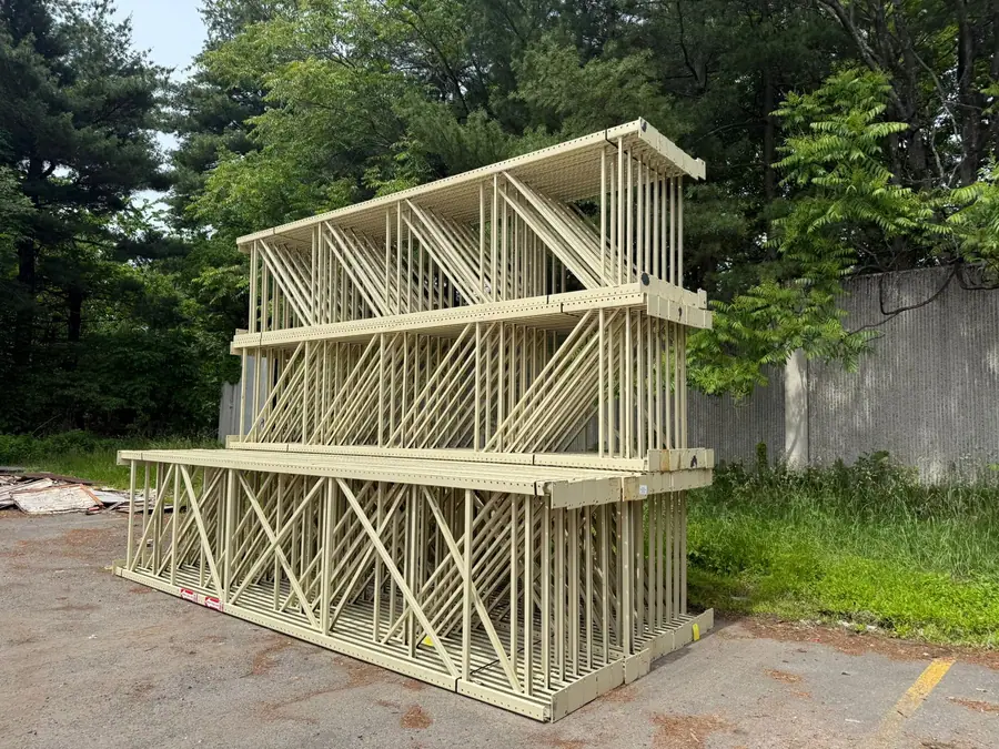 Rack uprights staged outdoors