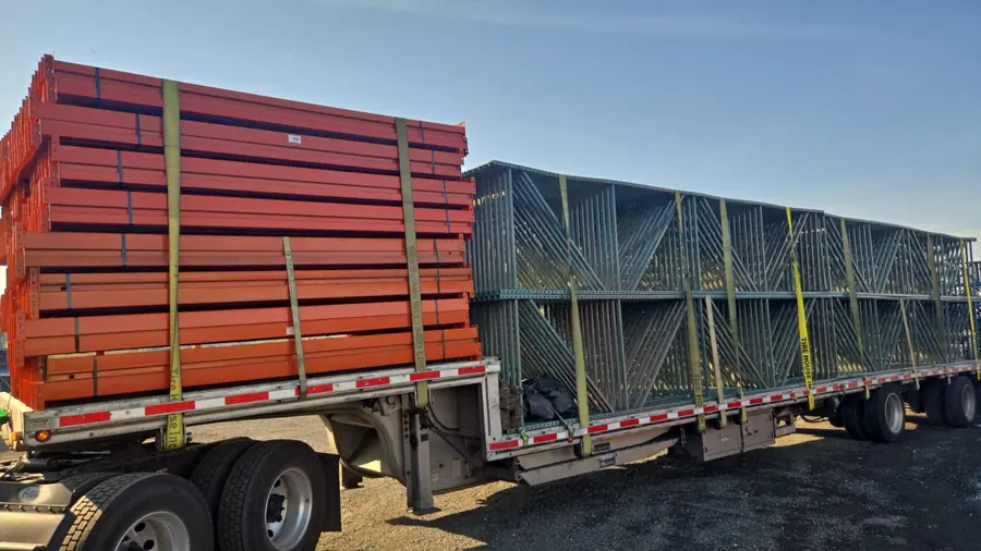 Racking loaded on a flatbed