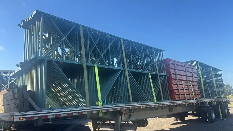 Racking loaded on a flatbed