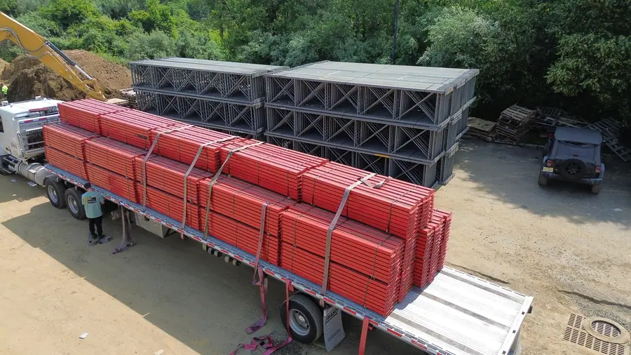 Racking loaded on a flatbed