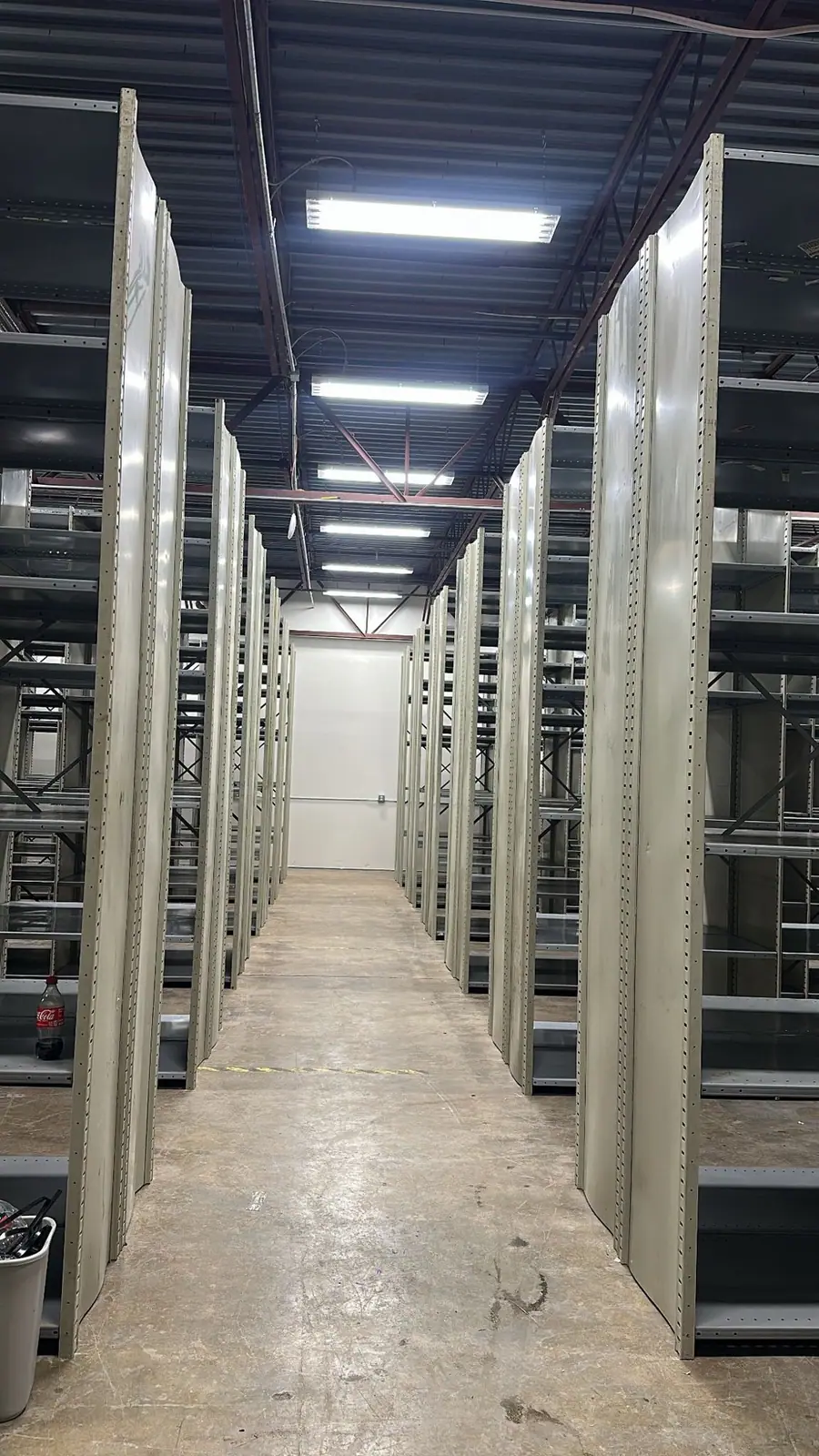 Steel shelving aisle