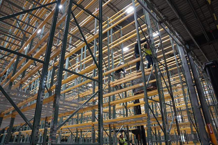 Upward view of tall racking structure