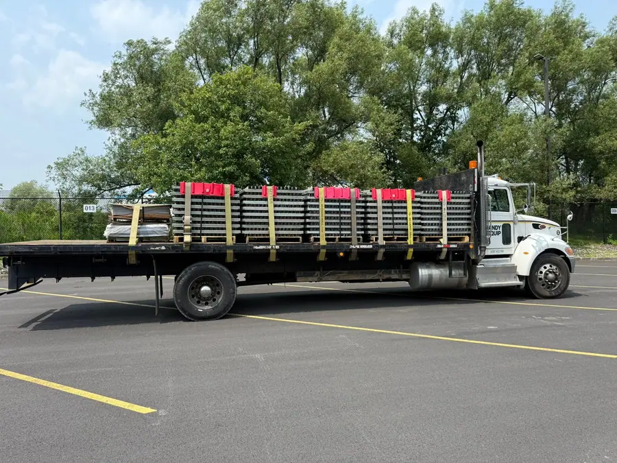 Flatbed loaded with racking side