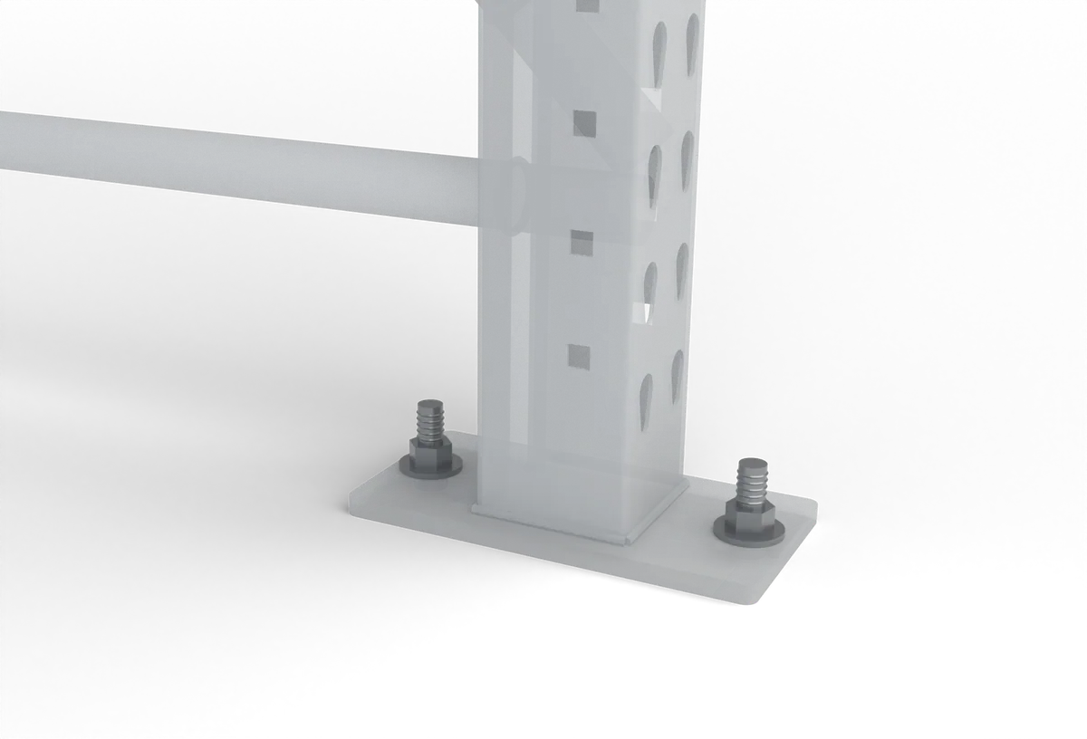 Both footplates of an upright frame anchored to the floor