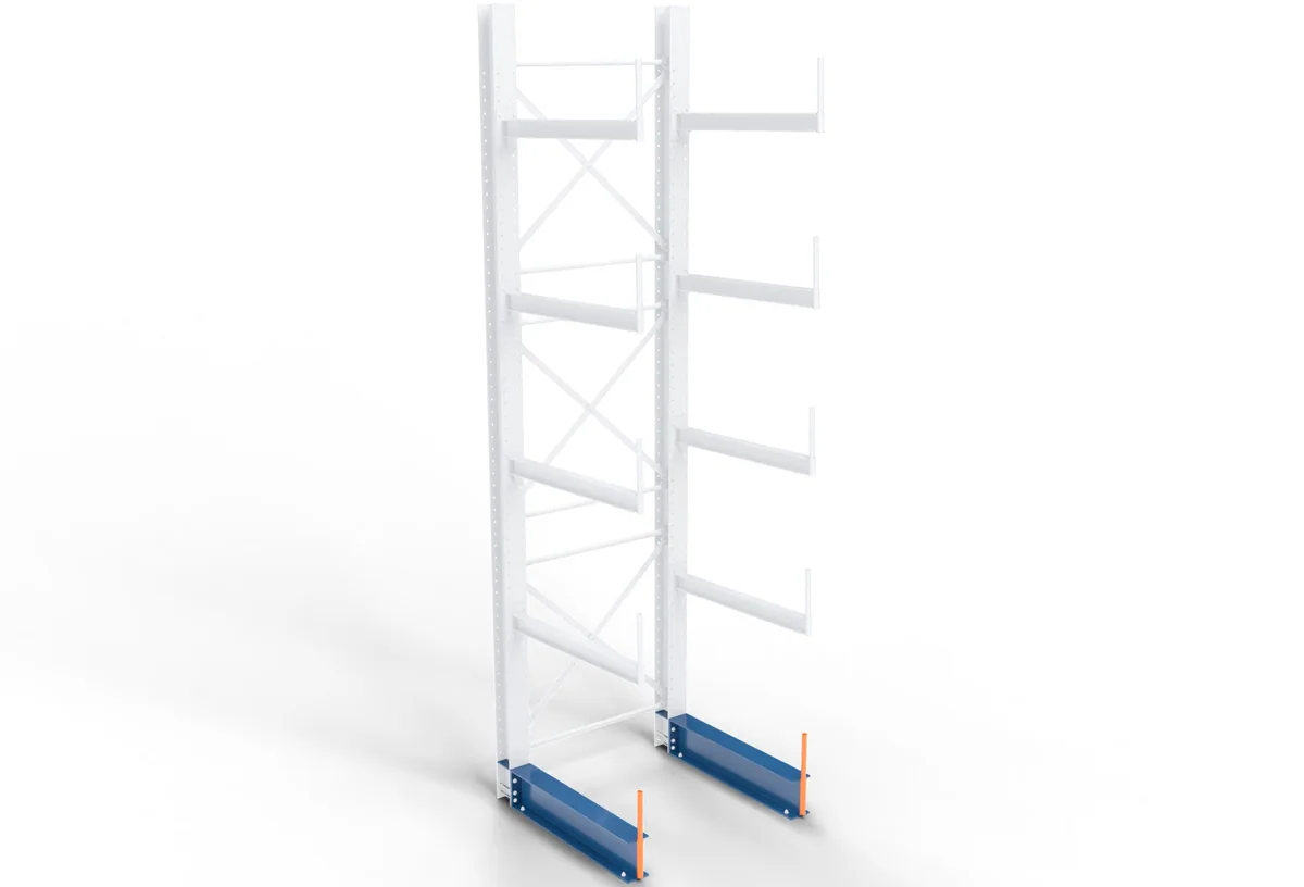 A cantilever rack base anchored to the floor