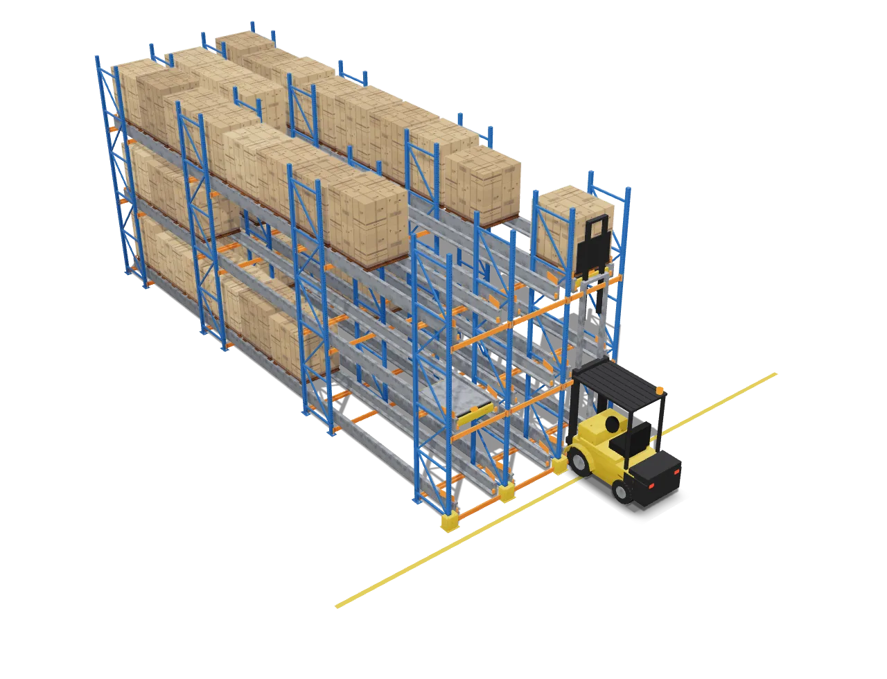 Tall pallet racking aisle