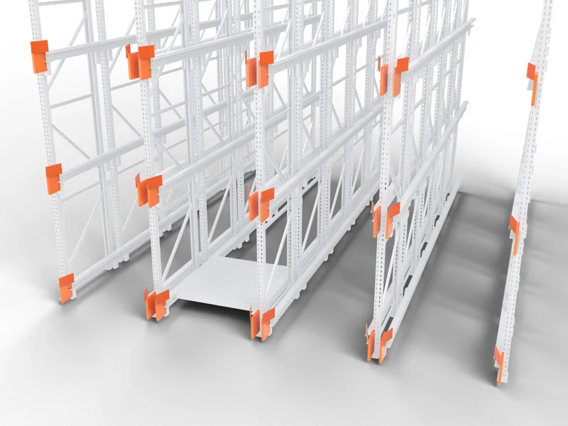 Shuttle Racking: Entry guides. Line pallets up on the rails.