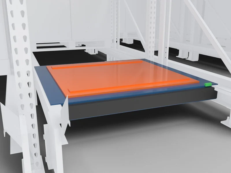 Pallet shuttle. Runs under the pallets.
