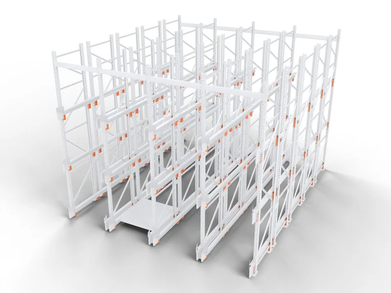 Shuttle Racking: Rail brackets. Bolted to every upright.