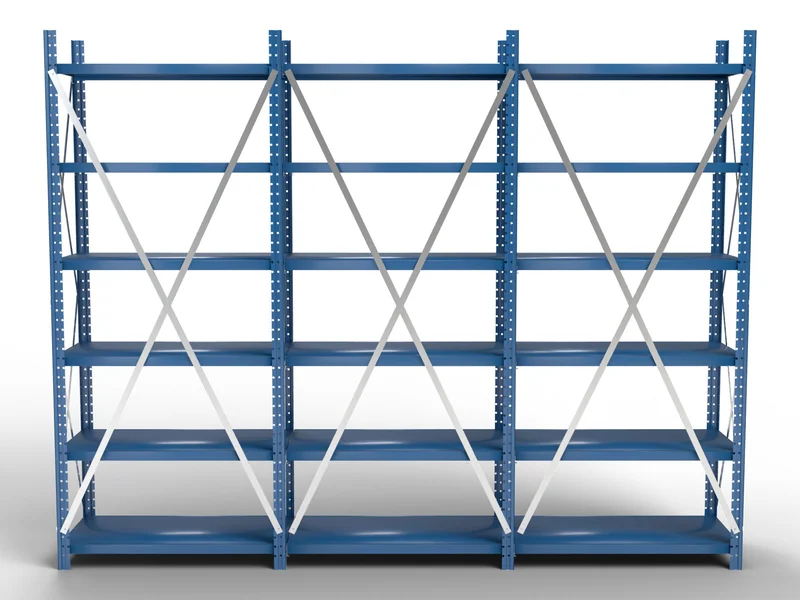 Steel Shelving: Back view. One X brace per unit.
