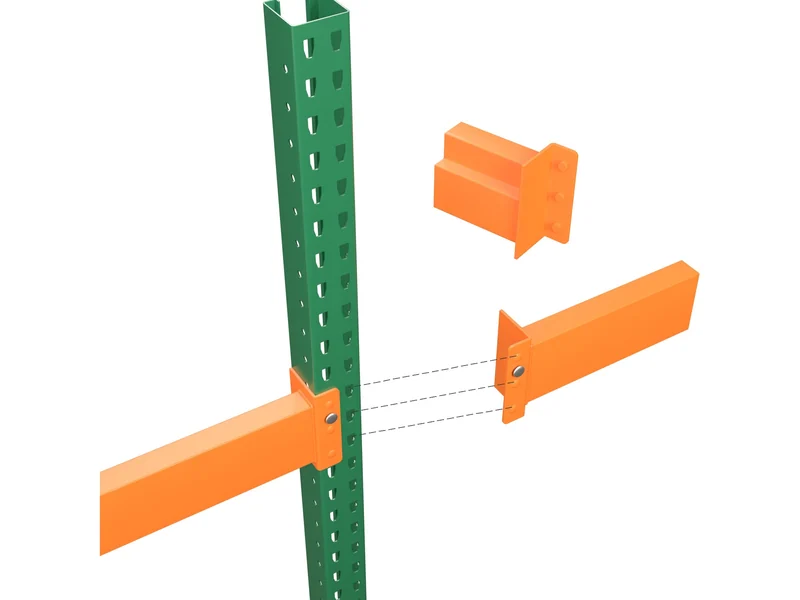 Pallet Rack Connection Types and Brands: Interlake New Style. Slanted rectangular slots; fits teardrop uprights.