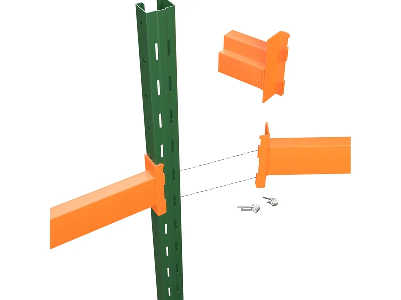 Pallet Rack Connection Types and Brands: Ridg-U-Rak. A raised ridge down the face carries the hooked beam.