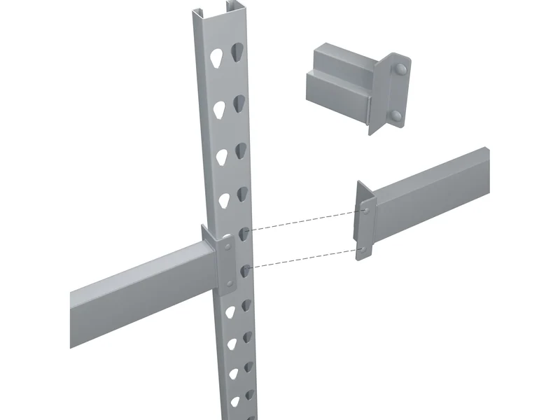 Pallet Rack Connection Types and Brands: Sammons / Hannibal. Teardrop slots spaced wider apart, mushroom pins. Mostly West Coast.