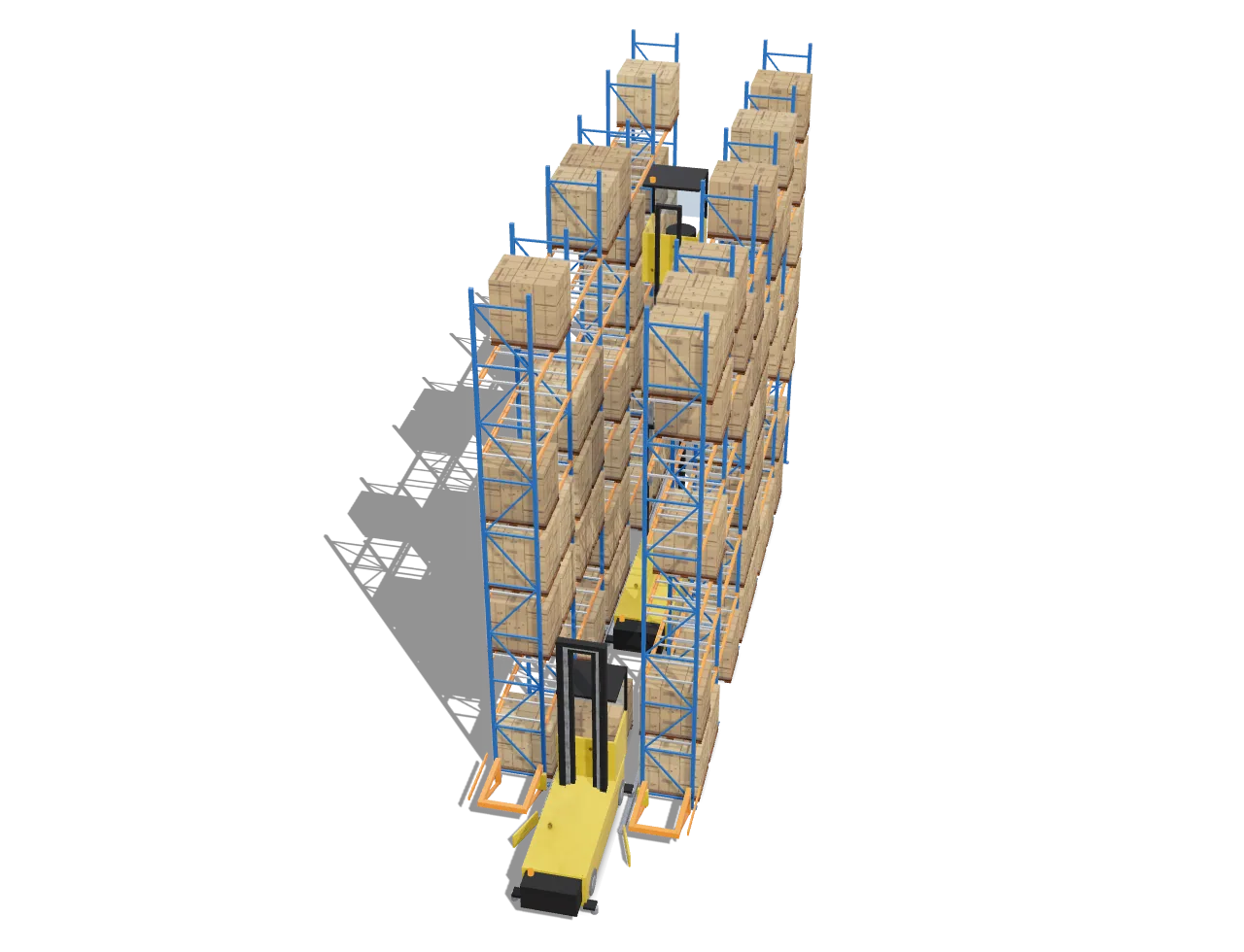 Tall pallet racking in a narrow aisle